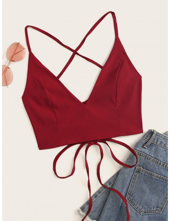 Solid Lace Up Back Cami Top