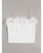 Butterfly Embroidery Contrast Faux Fur Cami Top