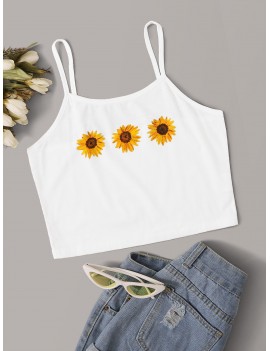 Sunflower Print Crop Cami Top