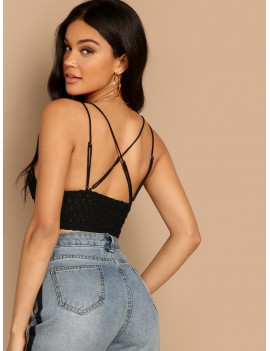 Lace Up Back Crop Lace Cami Top