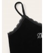 Contrast Lace Trim Letter Embroidery Velvet Cami Top