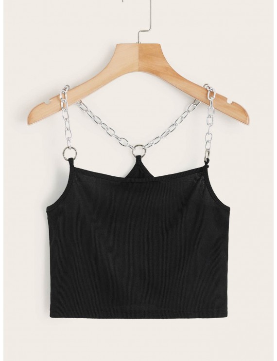Solid Ribbed Chain Cami Top