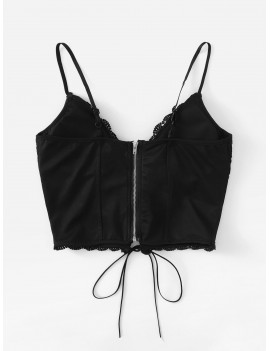 Eyelet Lace Up Zipper Back Cami Top