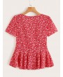 Ditsy Floral Button Front Ruffle Hem Top
