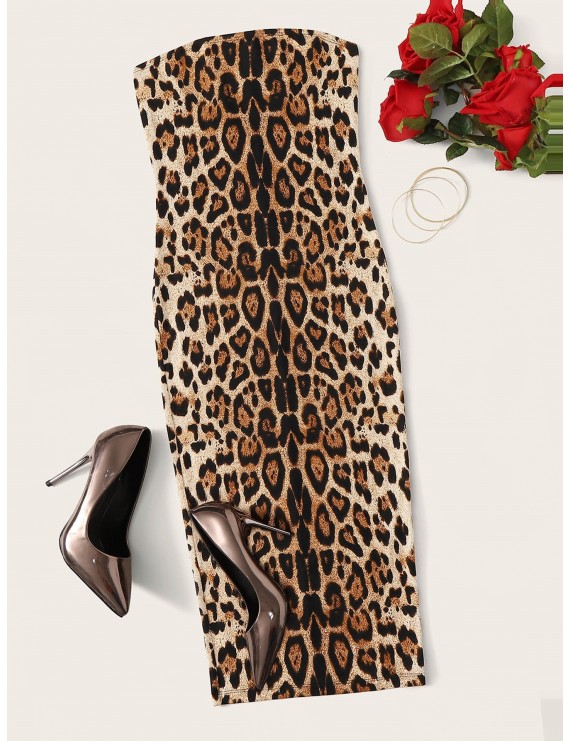 Leopard Print Tube Bodycon Dress