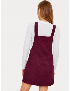 Solid Pocket Front Corduroy Pinafore Dress