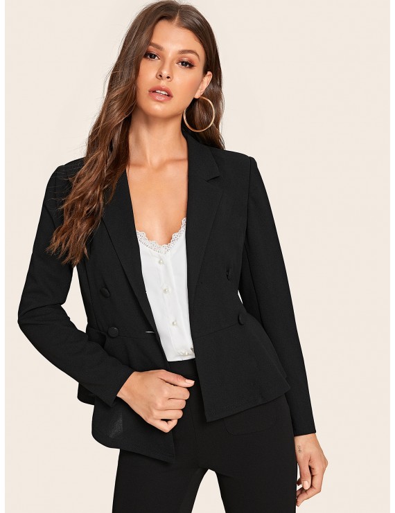 Double Breasted Solid Peplum Blazer