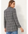 Notch Collar Double Breasted Plaid Blazer
