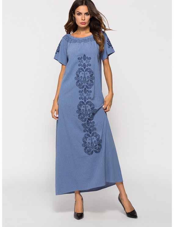 off-shoulder Graphic Embroidered Longline Dress