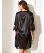 Contrast Lace Satin Robe With Belt