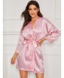 Striped Self Belted Satin Robe