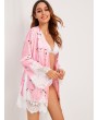 Crane Print Floral Lace Satin Belted Robe