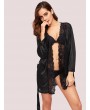 Scalloped Trim Contrast Lace Robe With Belt
