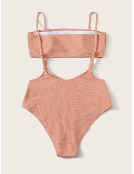 Textured Bandeau With Suspender Swimwear Set