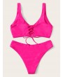 Neon Pink Lace Up Back Swimwear Set
