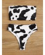 Cow Pattern Bandeau With High Waist Swimwear Set