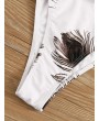 Feather Print Short Sleeve Swimwear Set With Belt