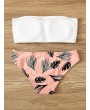 Ribbed Bandeau With Leaf Print Panty Swimwear Set