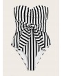 Striped Knot Waist Bandeau One Piece Swimwear