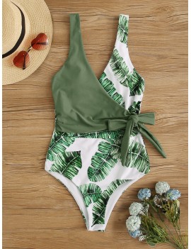 Tropical Tie Waist One Piece Swimwear