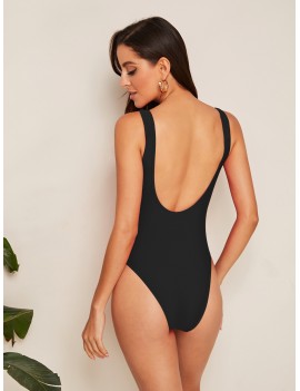 Low Back Solid One Piece Swimsuit