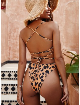 Leopard Print Cut-out One Piece Swimwear