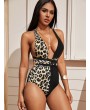 Contrast Leopard Tie Waist One Piece Swimwear