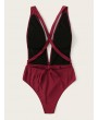 Plunging Neck Criss-cross Backless One Piece Swimsuit
