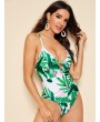 Tropical Lace Up Back One Piece Swimwear