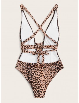 Leopard Criss Cross One Piece Swimwear