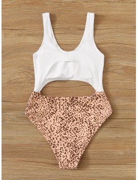 Leopard Cut Out One Piece Swimwear