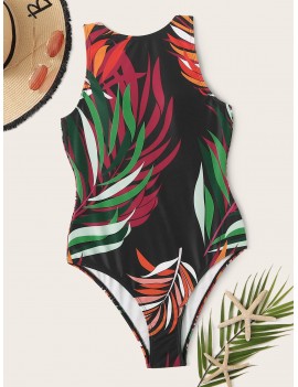 Tropical Random Print Low Back One Piece Swimwear